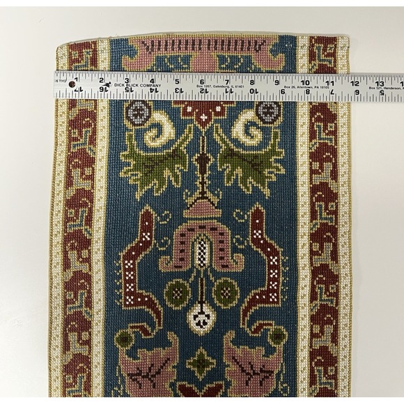 Hand Embroidered Floral Table Runner Tapestry Eastern European Turkish Blue Red - Picture 8 of 10